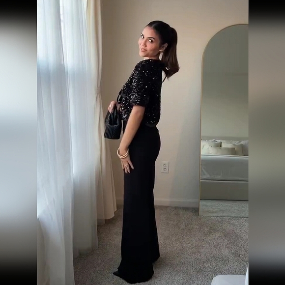 H&M Viral Black Sequin Ribbon Bow Cardigan Blouse Size S M L NWT - Picture 6 of 13